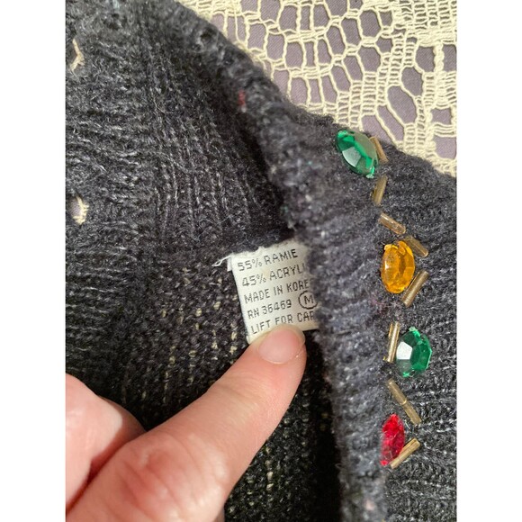 Vintage 80s Fancy Sweater 1980s Black & Silk Long Sleeve New Wave Size Large - Picture 4 of 8